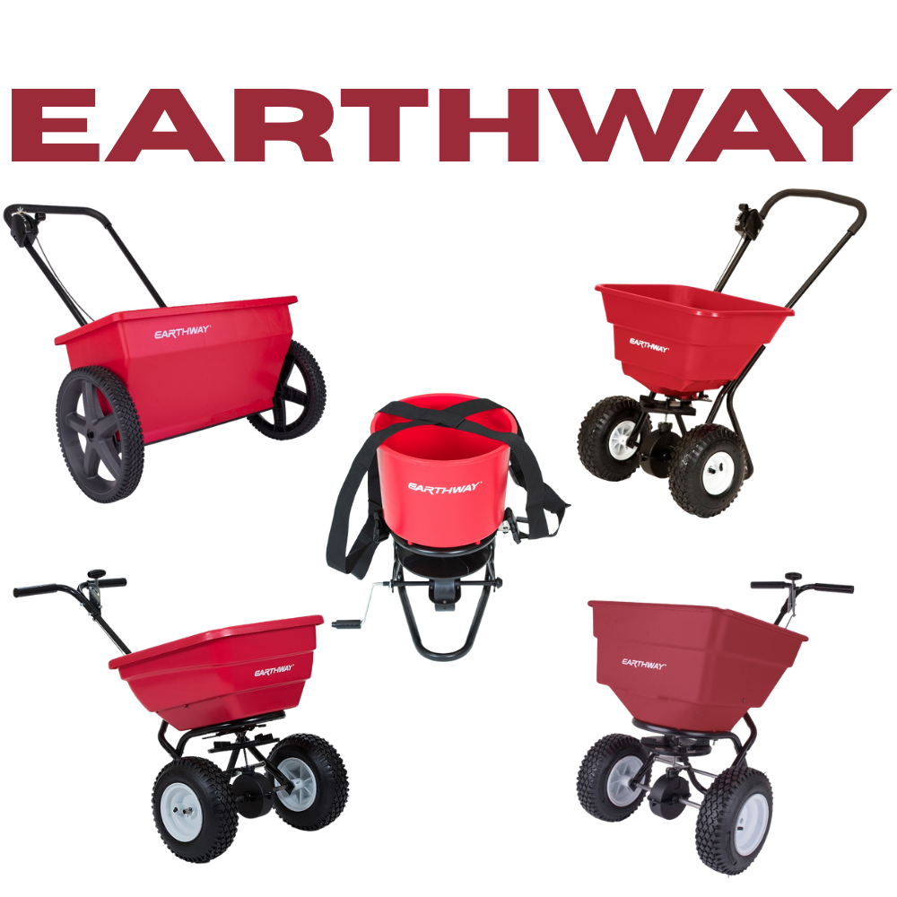 Earthway product display, 5 different spreaders