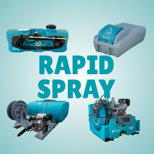 Rapid Spray product display blue background with 4 unique product ranges