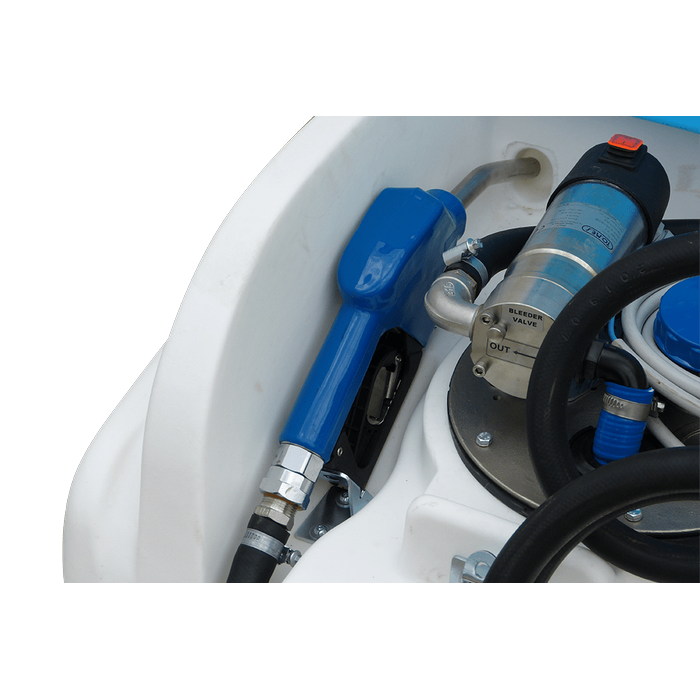 BlueMission 200L AdBlue Transfer Tank x Pump and Nozzle Close Up