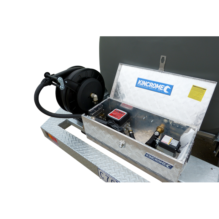 DieselPatrol15 1000L Diesel Fuel Trailer x Open Toolbox and Pump Close Up