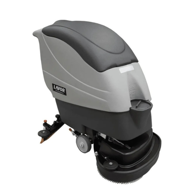 Gray and black scrubber dryer with Lavor branding on a white background