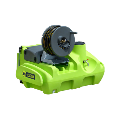 OnDeck 150L 12v UTV sprayer hose reel rear angle view