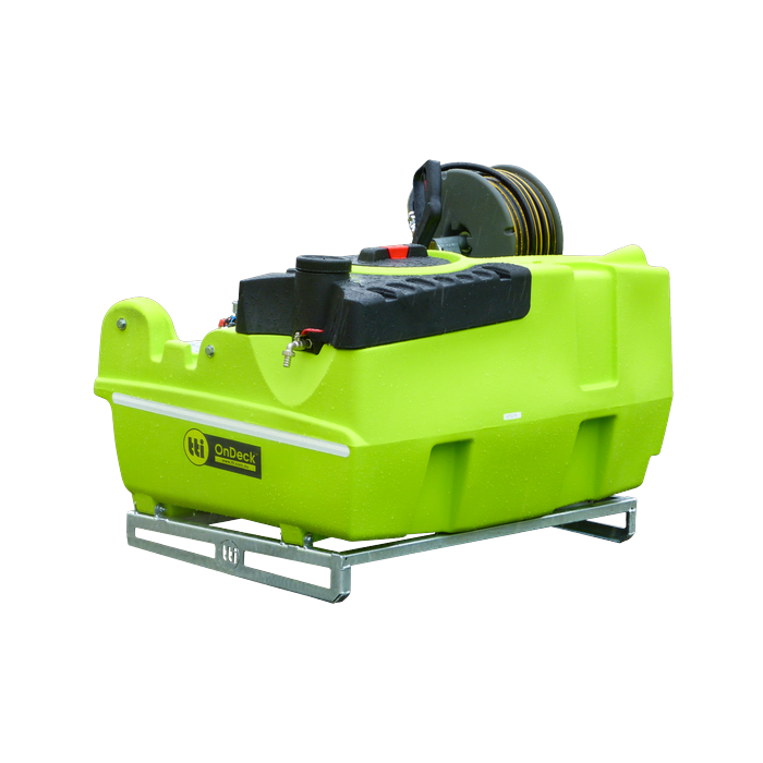 OnDeck 300L UTV sprayer side view on forkable galvanised frame