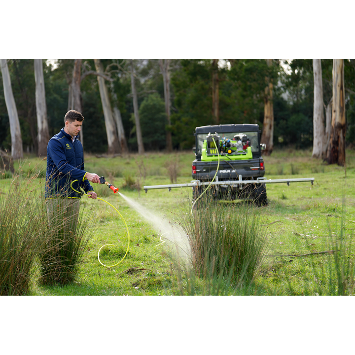 Hose spraying with a boom fitted to a UTV carrying the OnDeck 300L sprayer
