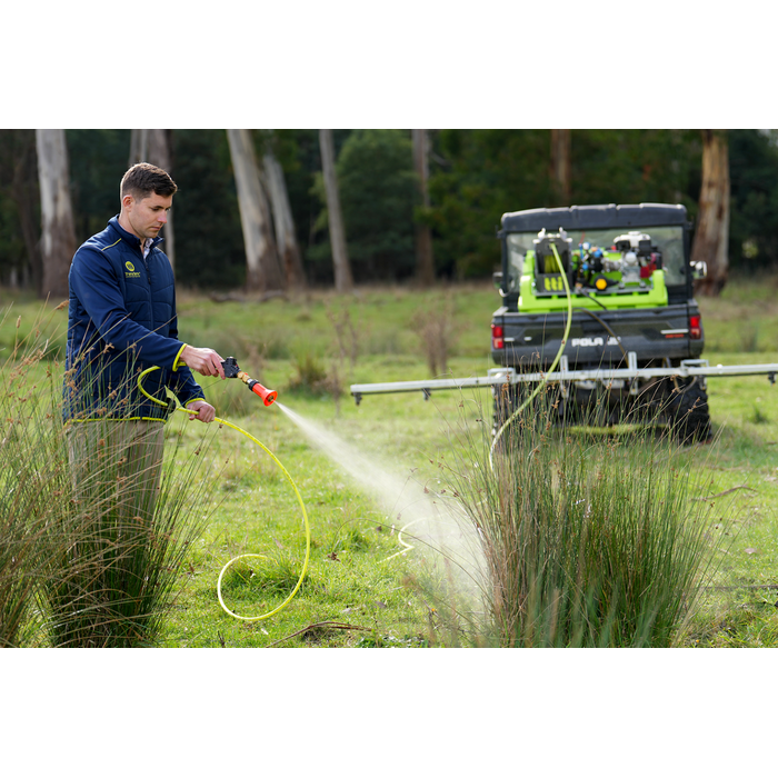 Hose spraying with a boom fitted to a UTV carrying the OnDeck 300L sprayer
