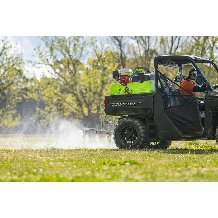 Boom spraying behind a Polaris Ranger with the OnDeck 300L sprayer