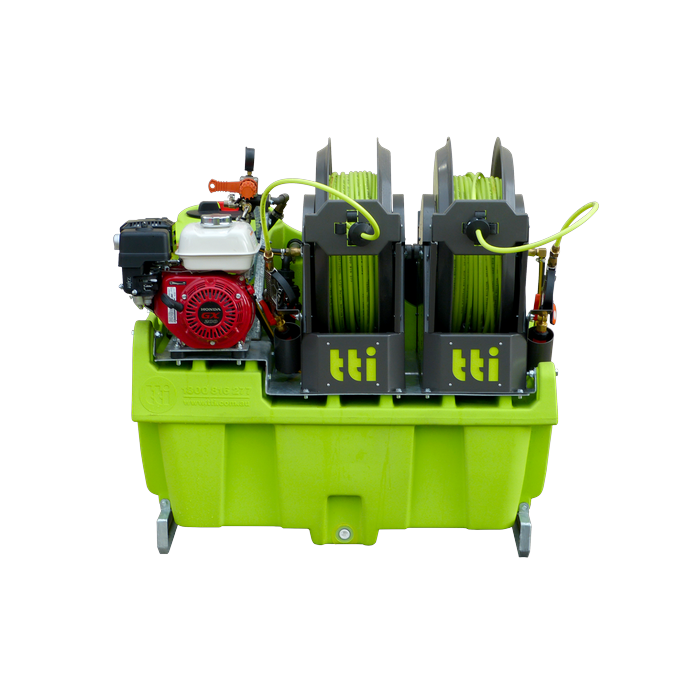 Rear view of twin SuperReels on the OnDeck 300L UTV sprayer