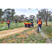 Two operators spraying along a track with the OnDeck twin SuperReel sprayer