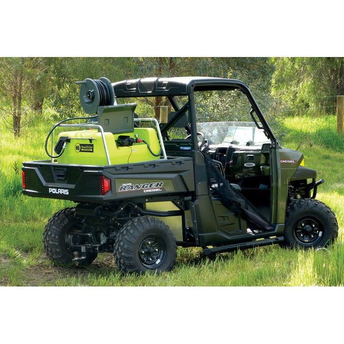 ReelStrike 200L 12v spot sprayer mounted on a UTV, rear view