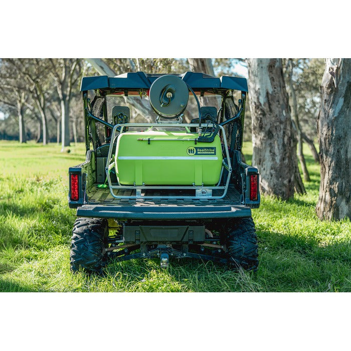 ReelStrike 200L 12v spot sprayer mounted on a UTV in a paddock