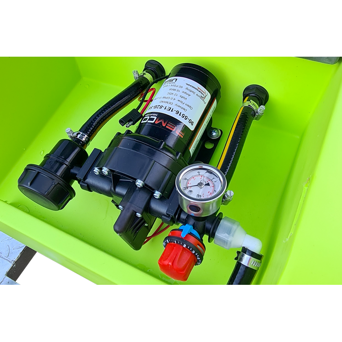 Strike 200L 12v spot sprayer Remco pump, pressure regulator and gauge close up