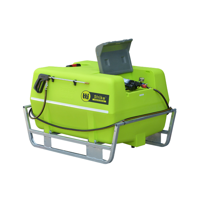 Strike 400L 12v spot sprayer with spray gun, hose and pump cover open