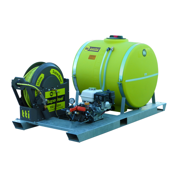 SuperReel 400L Short Single Reel Slip On Field Sprayer engine and pump side view