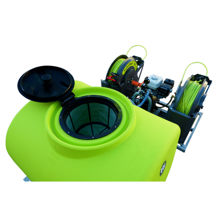 SuperReel 400L Short Twin Reel Slip On Field Sprayer tank lid and filter view