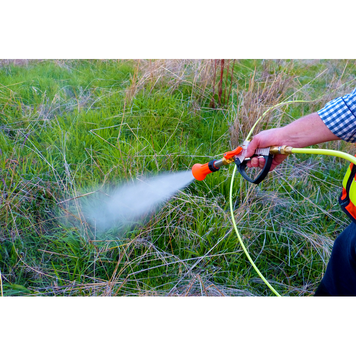 SuperReel 500L Single Reel Slip On Field Sprayer spray gun in use