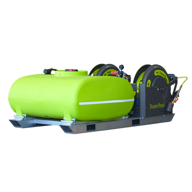 SuperReel 500L Twin Reel Slip On Field Sprayer side view of twin reels