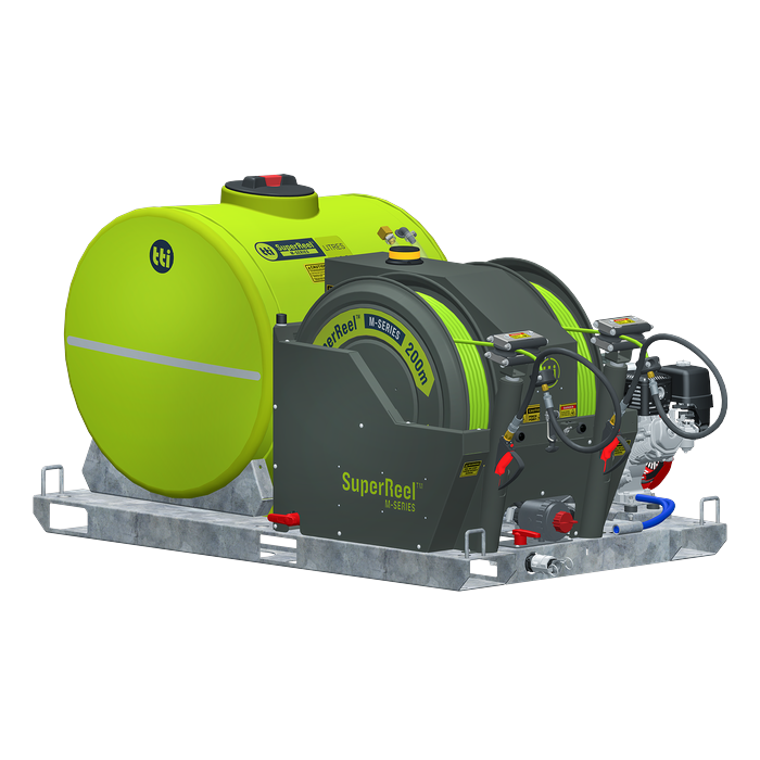 SuperReel M-Series 400L Short twin reel mechanical drive weed spray unit with Honda GX270
