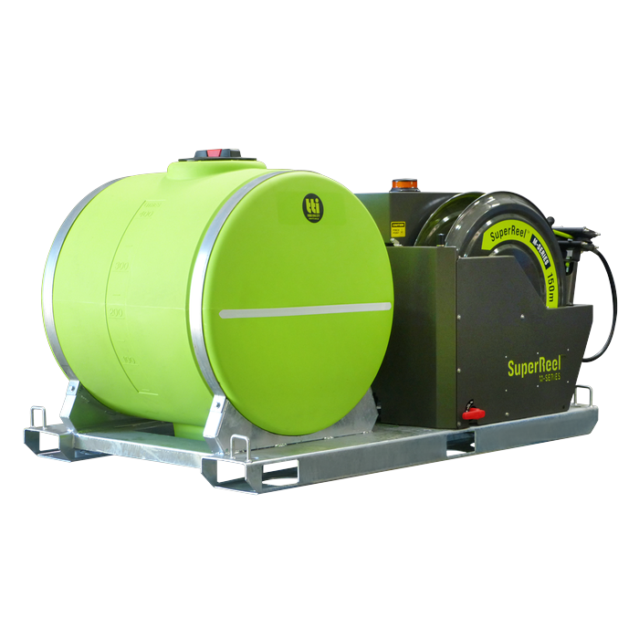 Tank end view of the SuperReel M-Series 800L weed spray unit