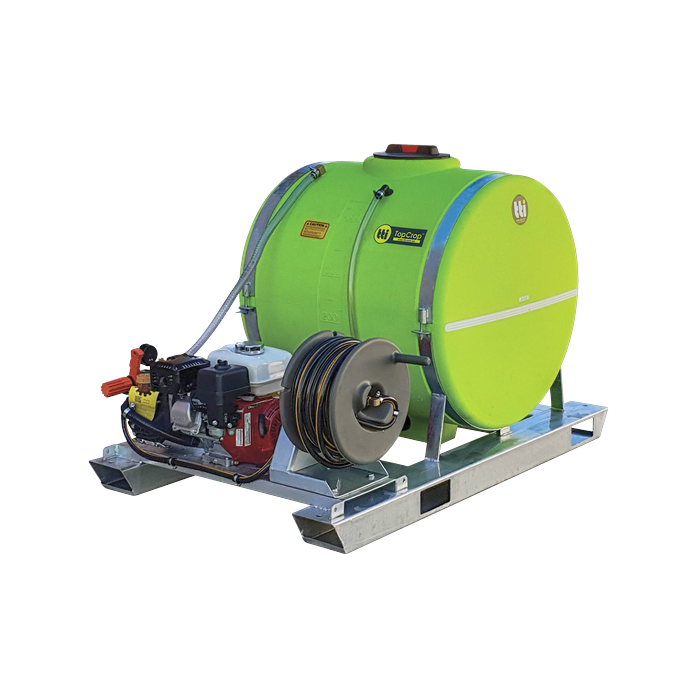 TopCrop 400L short slip on field sprayer with Honda GX200 and hose reel