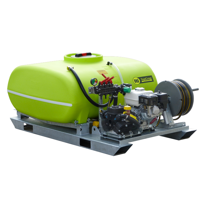 TopCrop 500L slip on field sprayer with Honda GX200 and 30m hose reel