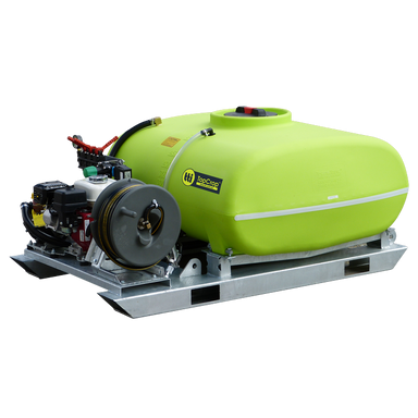 TopCrop 500L slip on sprayer side angle view with hose reel