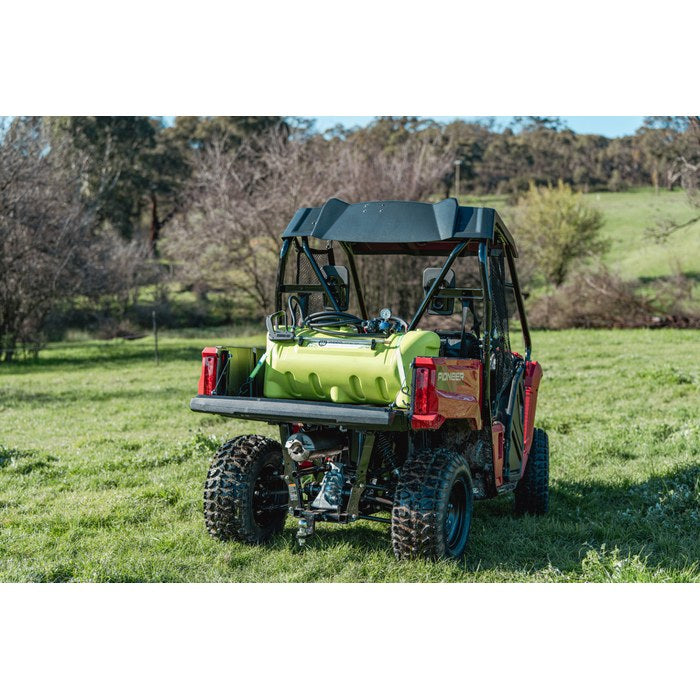 WeedControl 150L 12v spot sprayer carried on a UTV, rear view