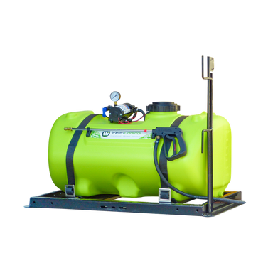 WeedControl 150L skid mount spot weed sprayer with steel skid frame and straps on white background
