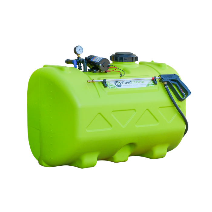 WeedControl 225L 12v spot weed sprayer with pump, gauge and spray gun on white background