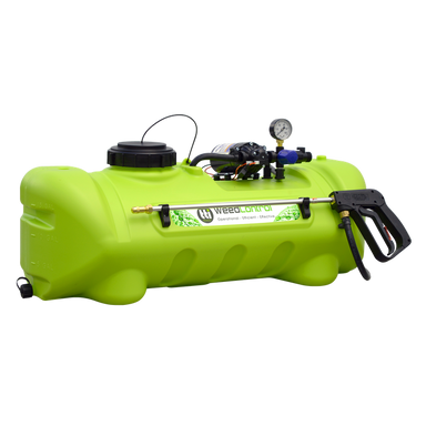 WeedControl 55L 12v spot weed sprayer with 8.3L/min pump, gauge and spray gun on white background