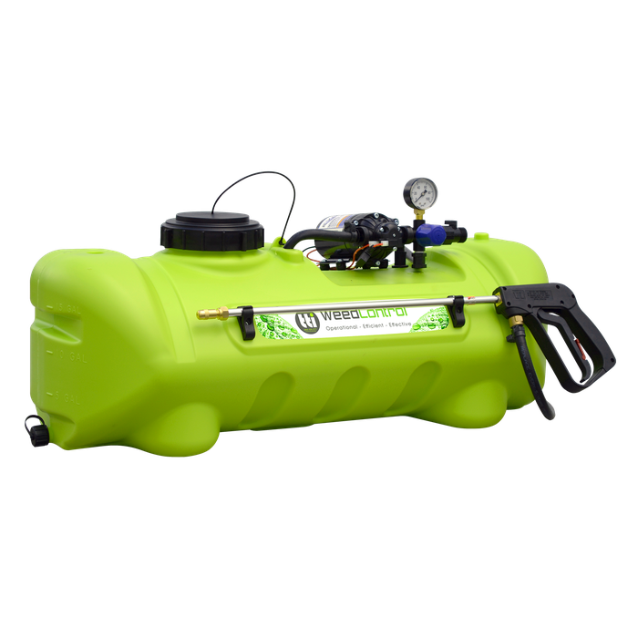 WeedControl 55L 12v spot weed sprayer with 8.3L/min pump, gauge and spray gun on white background