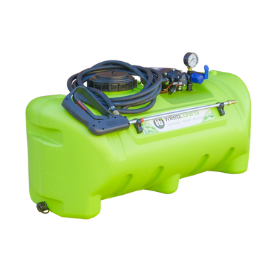 WeedControl 95L 12v spot weed sprayer with PowerJet gun, hose and pressure gauge on white background